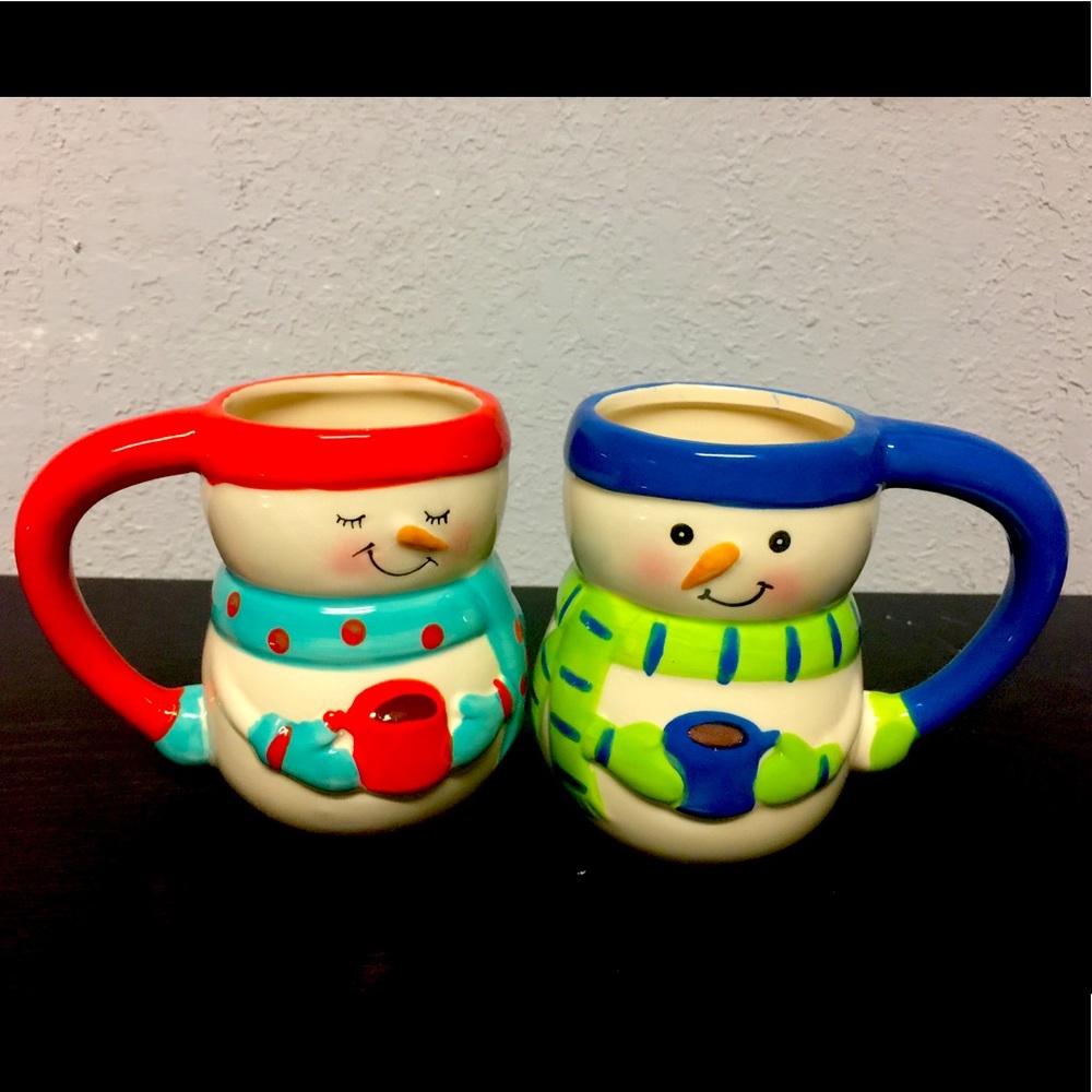 2 Cute Couple Snowman Mugs